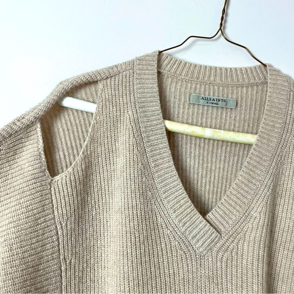 All Saints Sweater V-Neck Cold shoulder Asymmetrical Hemline 3 quarter XS - Picture 5 of 14